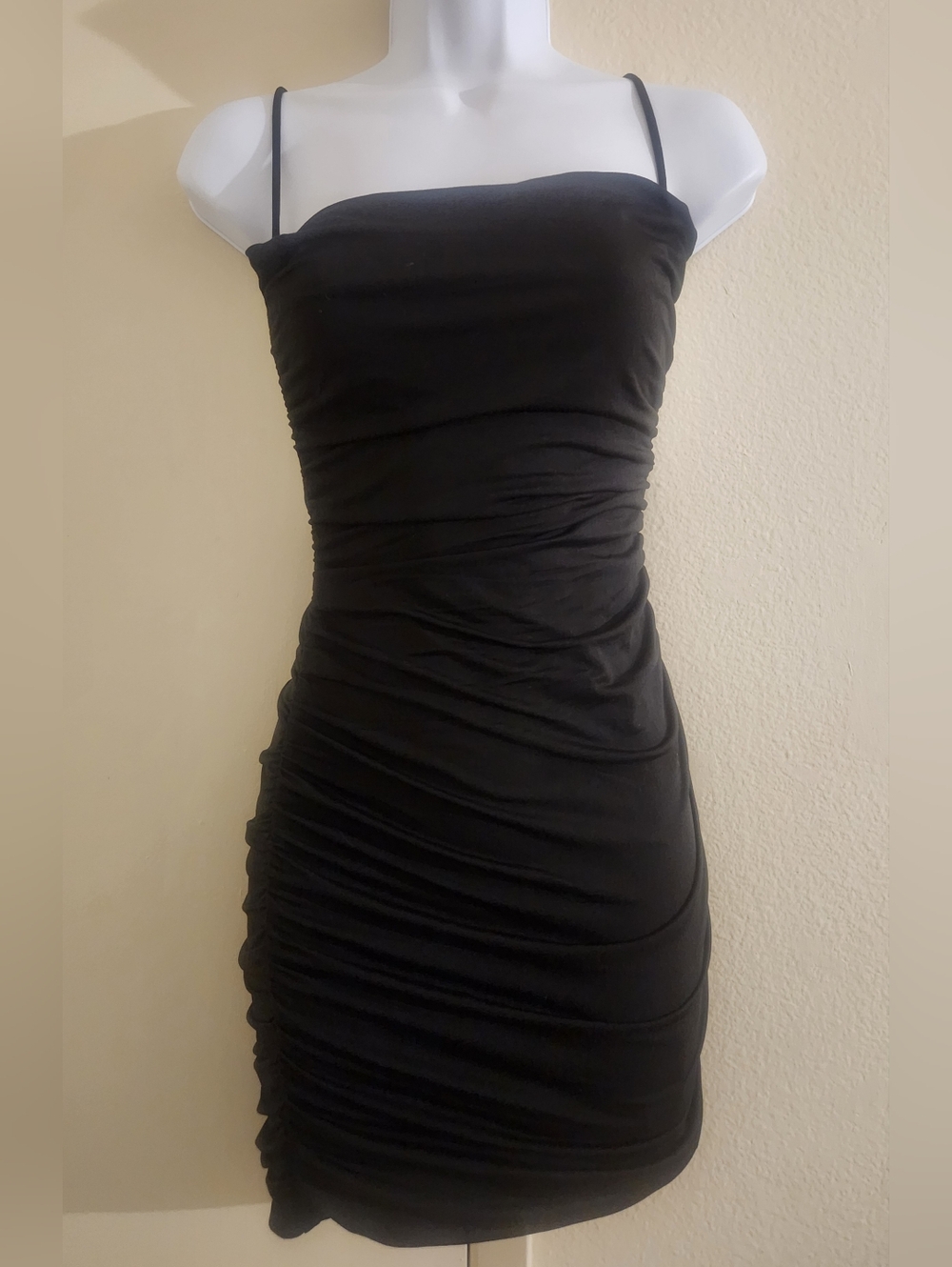 Princess Polly Black Ruched Spaghetti Strap Mini Dress